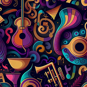 Artwork thumbnail, Abstract Colorful Musical Instrument Pattern Digital Painting by CodeAndColors