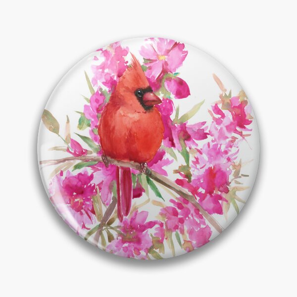 Item preview, Watercolor Cardinal Bird and Pink Flowers designed and sold by surenart.