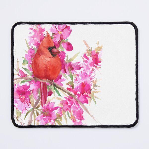 Item preview, Watercolor Cardinal Bird and Pink Flowers designed and sold by surenart.