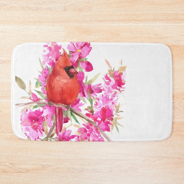 Item preview, Watercolor Cardinal Bird and Pink Flowers designed and sold by surenart.