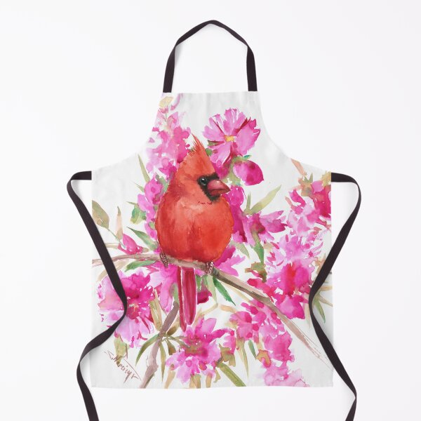 Item preview, Watercolor Cardinal Bird and Pink Flowers designed and sold by surenart.