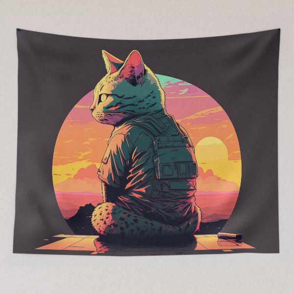 Aperçu de l'œuvre chat regardant le coucher du soleil créée et vendue par Chillapy.