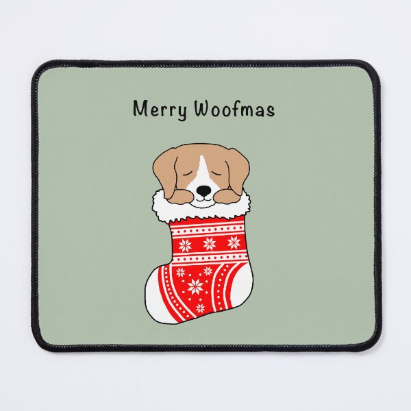 Item preview, Merry Woofmas. Dog in Christmas stocking designed and sold by Scat the cat.