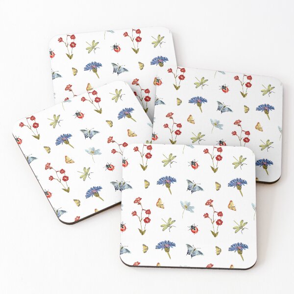 Item preview, Insect flower camomile cute pattern a watercolor designed and sold by Yana Mustafina | Boho Soulful Designs.