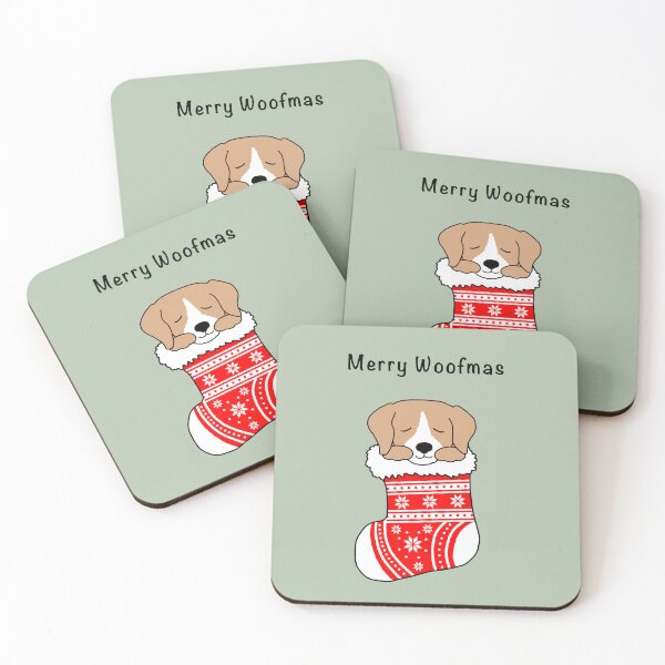 Item preview, Merry Woofmas. Dog in Christmas stocking designed and sold by Scat the cat.