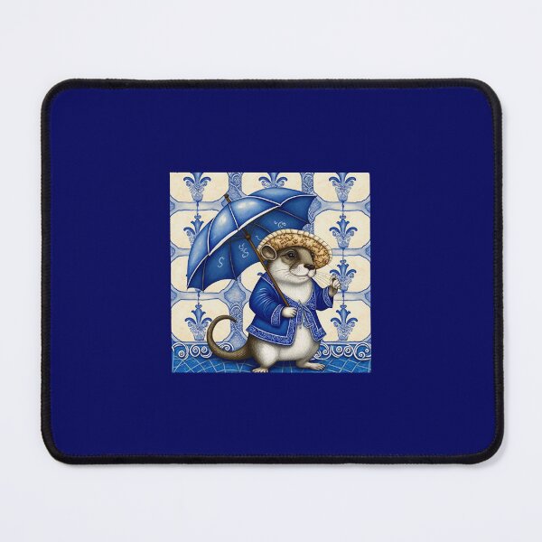 Item preview, Otter with umbrella in blue tile - 2 designed and sold by estrucida.