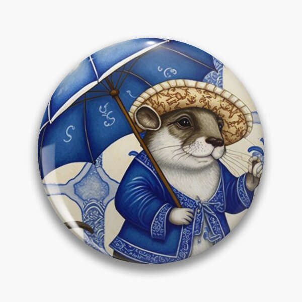 Item preview, Otter with umbrella in blue tile - 2 designed and sold by estrucida.
