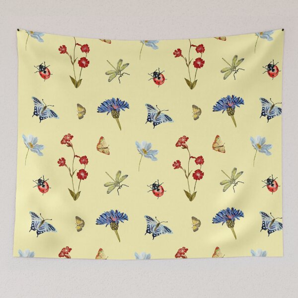 Item preview, Insect flower camomile cute pattern a watercolor yellow designed and sold by Yana Mustafina | Boho Soulful Designs.