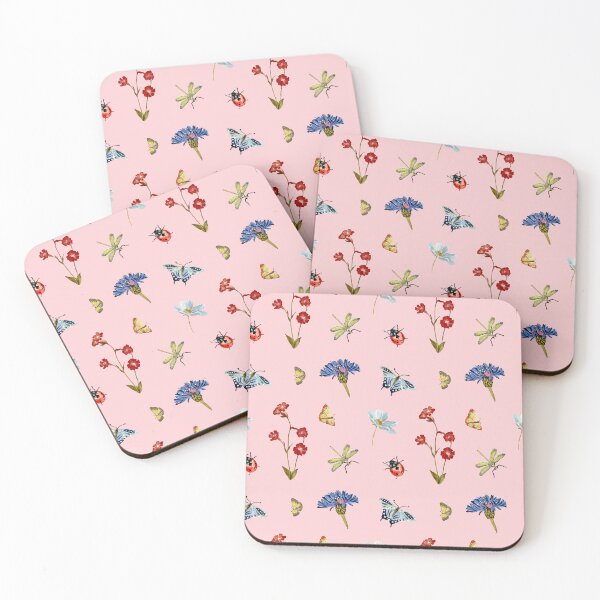 Artikelvorschau, Insect flower camomile cute pattern a watercolor pink entworfen und verkauft von Yana Mustafina | Boho Soulful Designs.