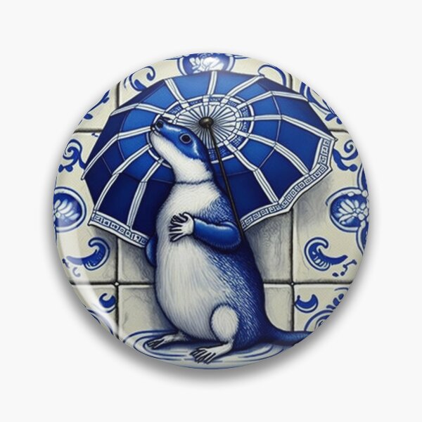 Item preview, Otter with umbrella in blue tile - 1  designed and sold by estrucida.