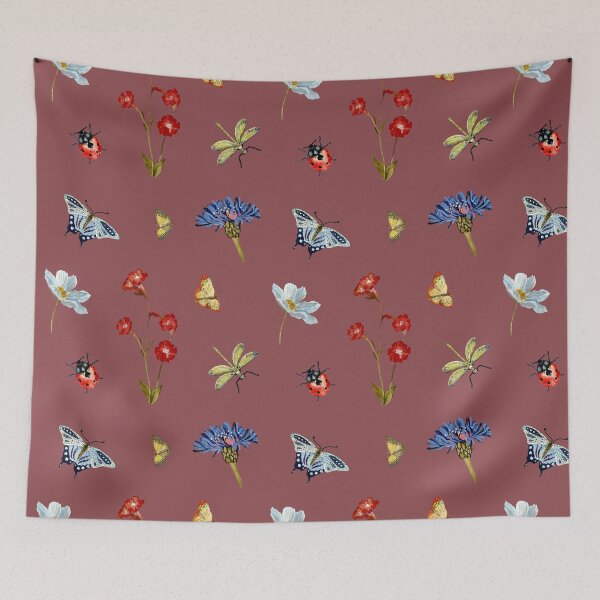 Item preview, Insect flower camomile cute pattern a watercolor plum designed and sold by Yana Mustafina | Boho Soulful Designs.