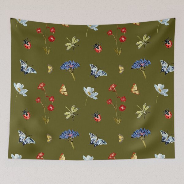 Item preview, Insect flower camomile cute pattern a watercolor green designed and sold by Yana Mustafina | Boho Soulful Designs.