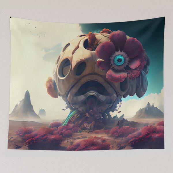 Item preview, Cool Alien Planet Hive with Flower Digital Painting designed and sold by CodeAndColors.
