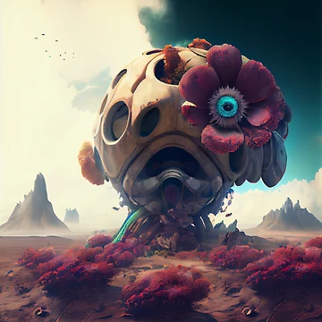 Imagen de la obra Cool Alien Planet Hive with Flower Digital Painting de CodeAndColors