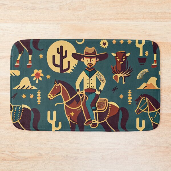 Item preview, Vintage Blue Western Cowboy Pattern Digital Painting designed and sold by CodeAndColors.