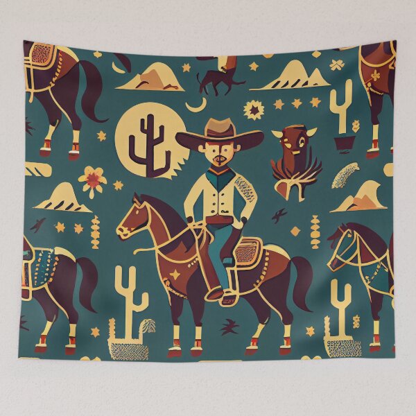 Item preview, Vintage Blue Western Cowboy Pattern Digital Painting designed and sold by CodeAndColors.