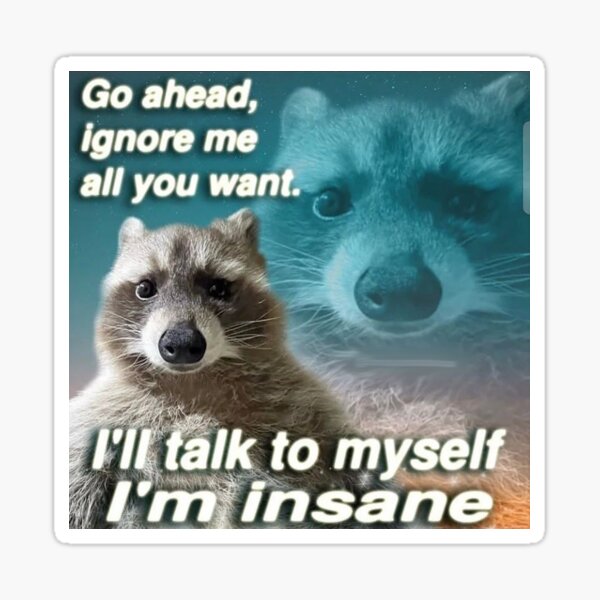 racoon-meme-i-ll-talk-to-myself-i-m-insane-sticker-for-sale-by