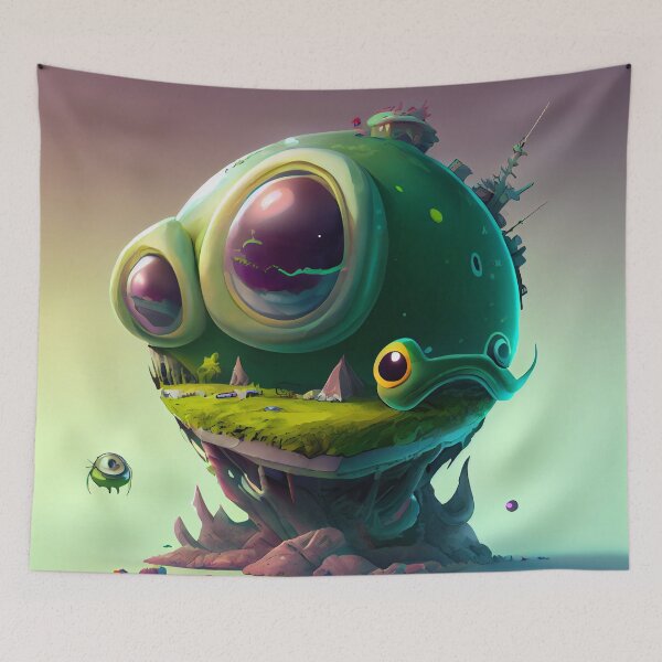 Item preview, Cool Green Alien Planet Home with Earth Landscape Painted On Digital Painting designed and sold by CodeAndColors.