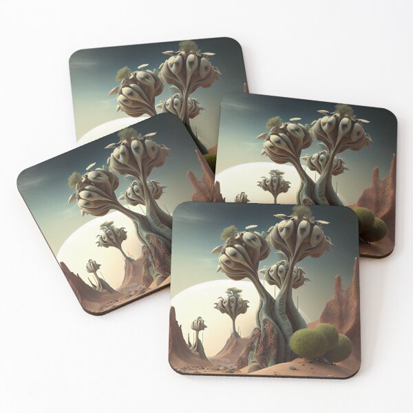 Aperçu de l'œuvre Alien Planet Trees with Sun Landscape Digital Painting créée et vendue par CodeAndColors.