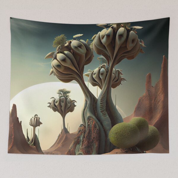 Artikelvorschau, Alien Planet Trees with Sun Landscape Digital Painting entworfen und verkauft von CodeAndColors.