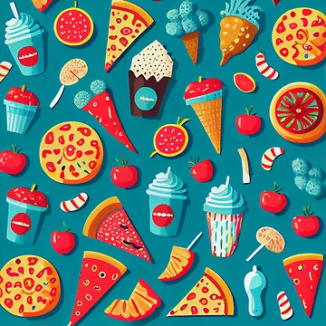 Vorschaubild zum Design Fun Food Modern Flat Pattern on Blue Digital Painting von CodeAndColors