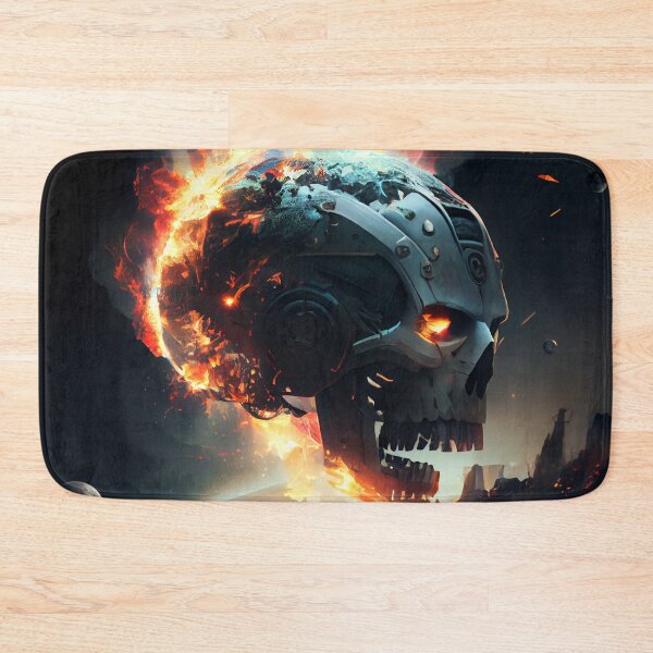 Item preview, Robotic Cyberpunk Skull on Fire Digital Painting designed and sold by CodeAndColors.