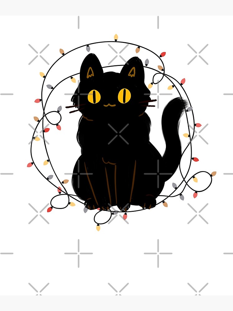 Sweat à Capuche Noël – Chat Noir Père Noël Emmêlé Dans Les Guirlandes Lumineuses, Design Mignon Pour Amoureux Des Chats