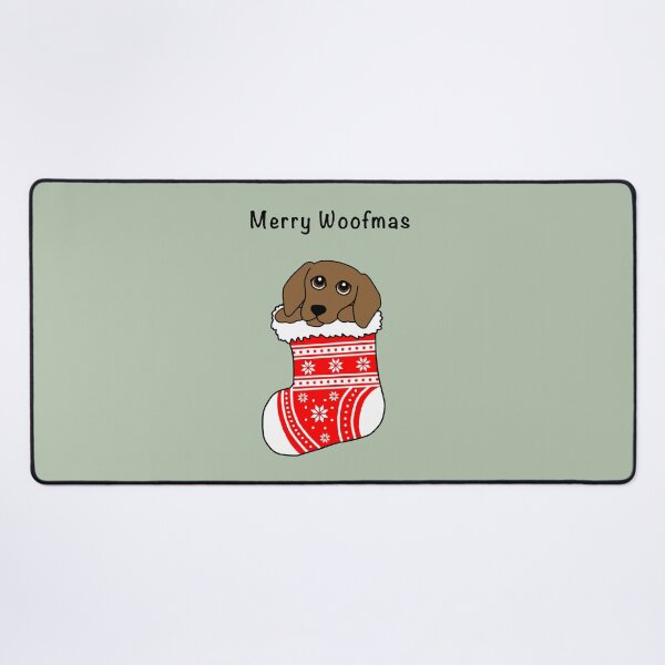 Item preview, Merry Woofmas. Sausage Dog in Stocking designed and sold by Scat the cat.