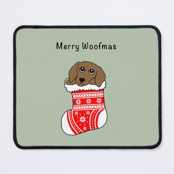 Item preview, Merry Woofmas. Sausage Dog in Stocking designed and sold by Scat the cat.