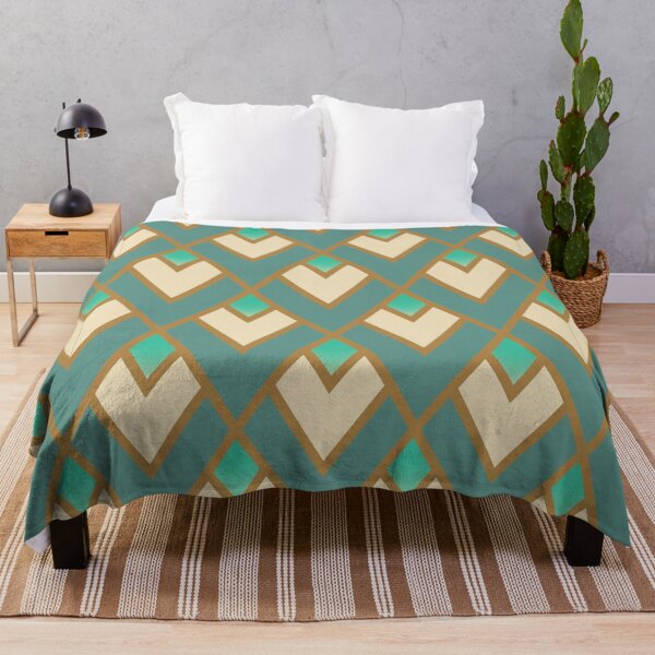 Item preview, Retro Triangle Geometric pattern cream turquoise designed and sold by TipTopTapo.