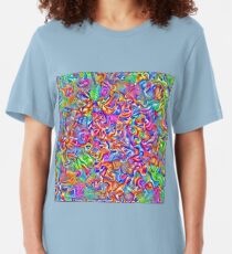 A pair of blue and yellow scissors on a white surface Slim Fit T-Shirt