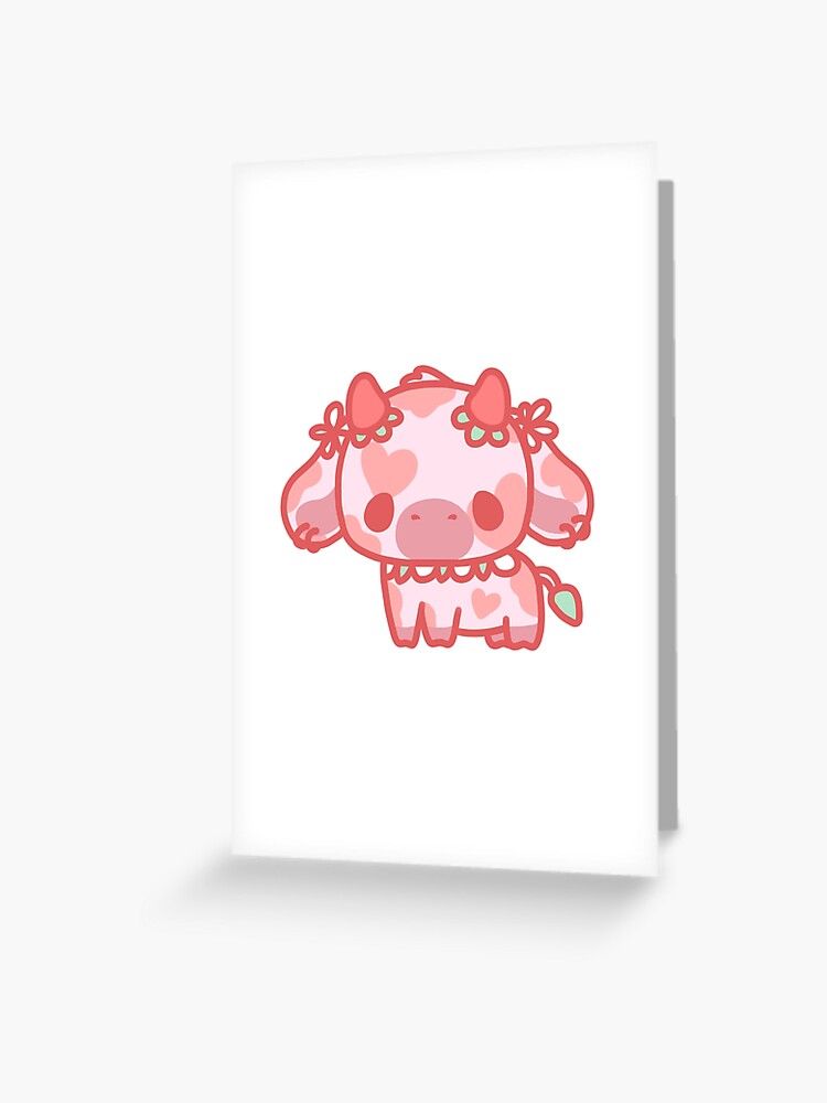 Strawberry Cow kawaii Greeting Card for Sale by MayBK