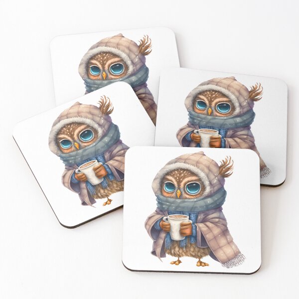 Item preview, Chibi Owl Drinking Hot Chocolate Christmas Winter designed and sold by Remixy ⭐⭐⭐⭐⭐.