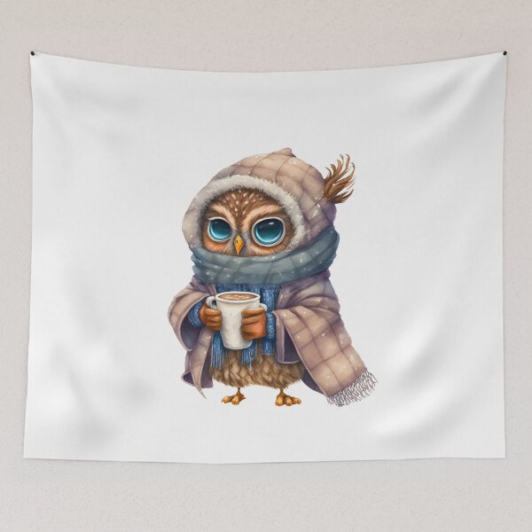Item preview, Chibi Owl Drinking Hot Chocolate Christmas Winter designed and sold by Remixy ⭐⭐⭐⭐⭐.