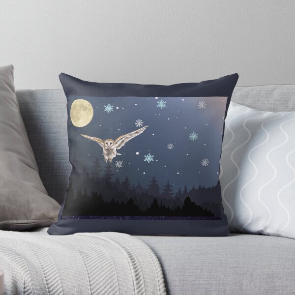 Owl across night sky Throw Pillow