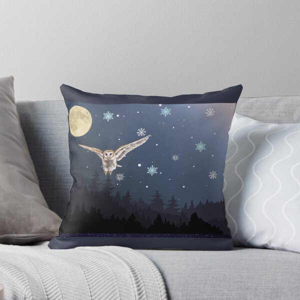 Owl across night sky Throw Pillow