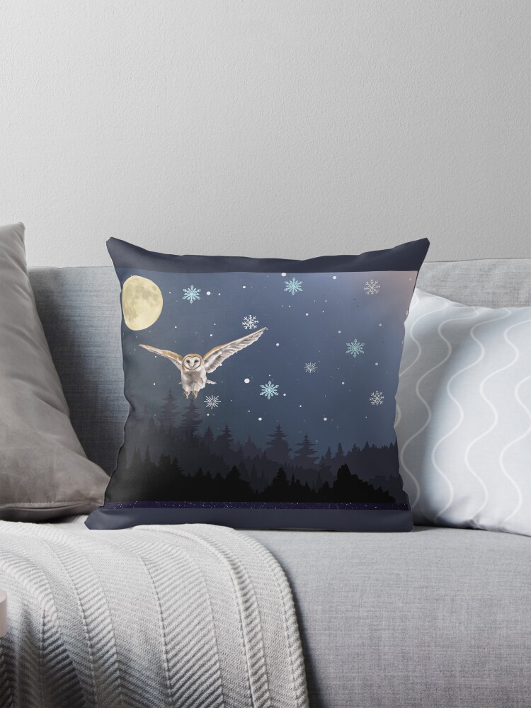 Thumbnail 1 of 4, Pillow, Owl across night sky designed and sold by RBCat007.