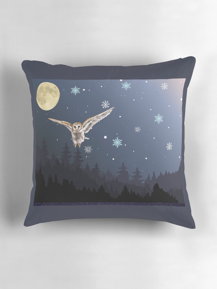 Thumbnail 3 of 4, Pillow, Owl across night sky designed and sold by RBCat007.