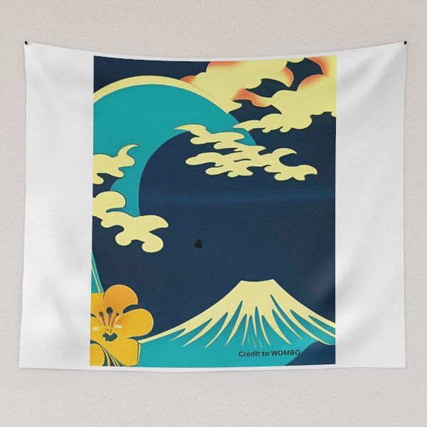 Item preview, Abstract Japanese landscape art wall art decor with mountain and ocean waves. Colorful Japanese landscape art on canvas, prints, and posters designed and sold by JoelsCorner.