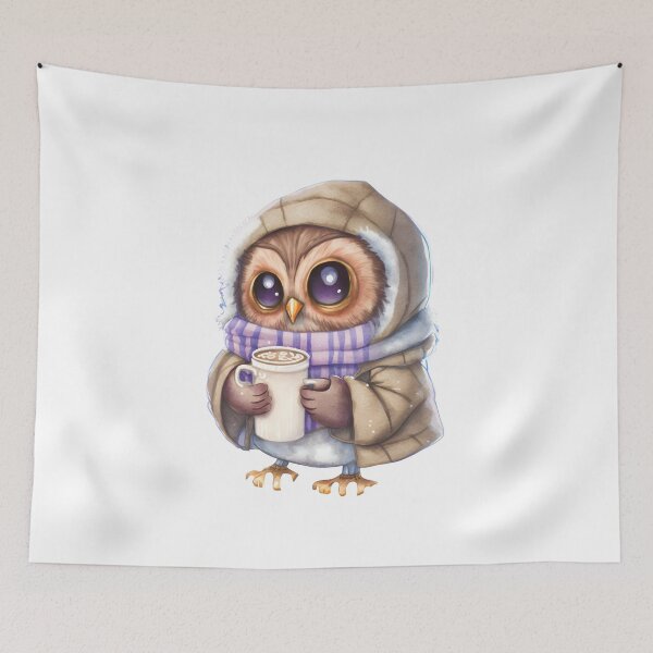 Item preview, Chibi Owl Drinking Hot Chocolate Christmas Winter designed and sold by Remixy ⭐⭐⭐⭐⭐.
