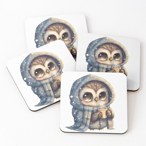 Item preview, Chibi Owl Drinking Hot Chocolate Christmas Winter designed and sold by Remixy ⭐⭐⭐⭐⭐.