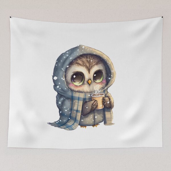 Item preview, Chibi Owl Drinking Hot Chocolate Christmas Winter designed and sold by Remixy ⭐⭐⭐⭐⭐.