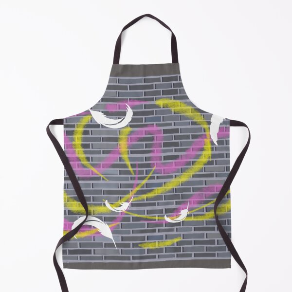 Item preview, gray brick wall with yellow and pink graffiti with flying feathers in urban style. designed and sold by kitsuneins.