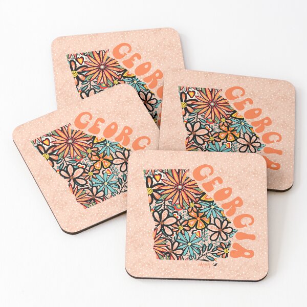 Item preview, Georgia State Design | Artist Designed Illustration Featuring Georgia State Outline Filled With Retro Flowers with Retro Hand-Lettering designed and sold by MarcyBrennanArt.