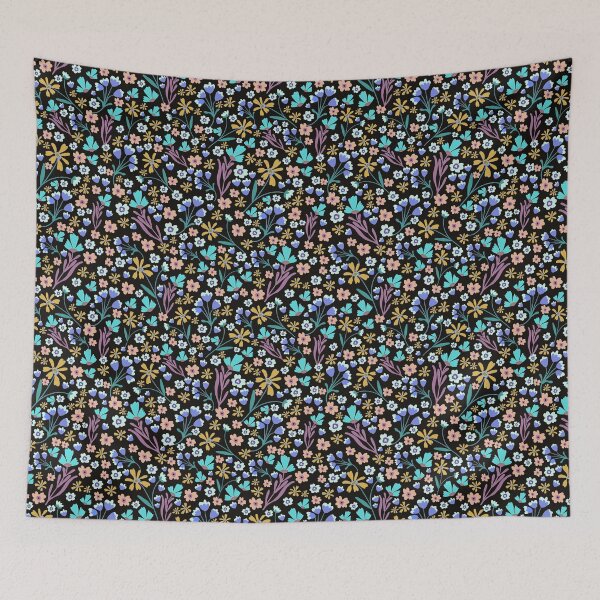 Item preview, Folk Floral - 70s Multi Black designed and sold by KBurnsArt.