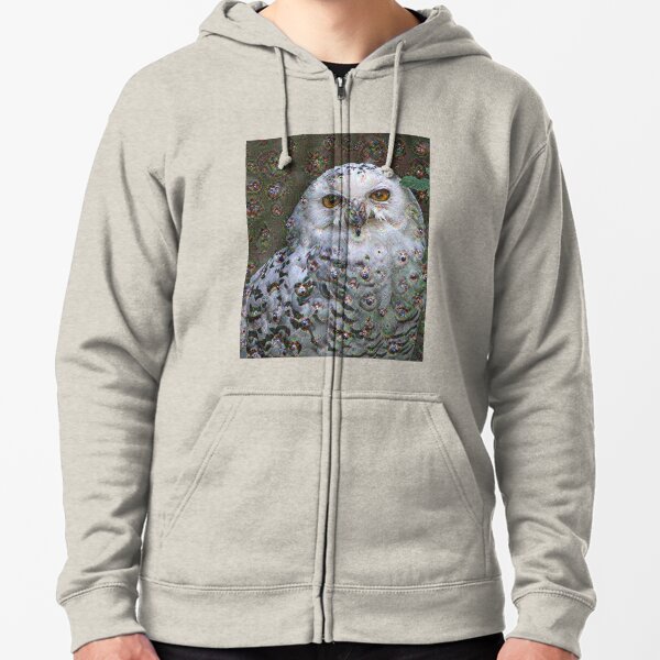 Dream Creatures, Snowy Owl 001, DeepDream (Schnee-Eule) Zipped Hoodie