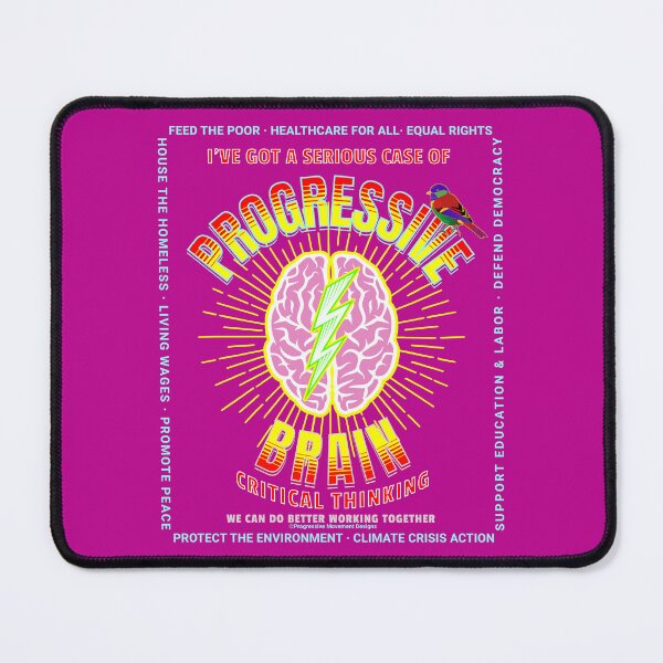 Item preview, PMD00159 Progressive Movement Designs Progressive Brain critical thinking on pink w rainbow colored bird for progressives or LGBTQ designed and sold by ProgressiveLeft.