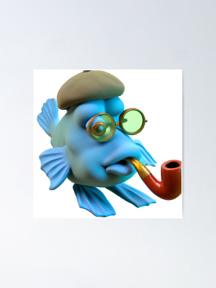 AI Art Fat Fish Smoking a Pipe wearing a Beret and Glasses | Poster