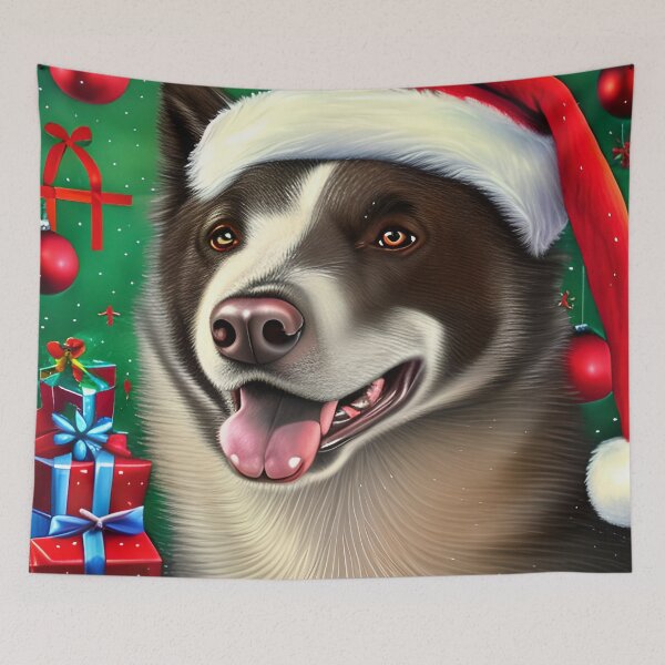 Item preview, Christmas Karelian Bear Dog Wearing A Santa Hat designed and sold by ZenEverAI.