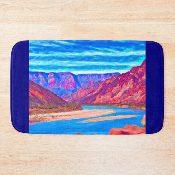 Item preview, Mountains and River Landscape Painting in Red, White and Blue (AI Generated Art) designed and sold by Cowboy Folly.